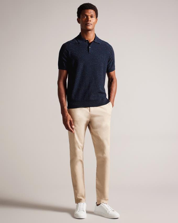 Polo Ted Baker Marled With Cable Knit Bleu Marine Homme | ZGB-14304687